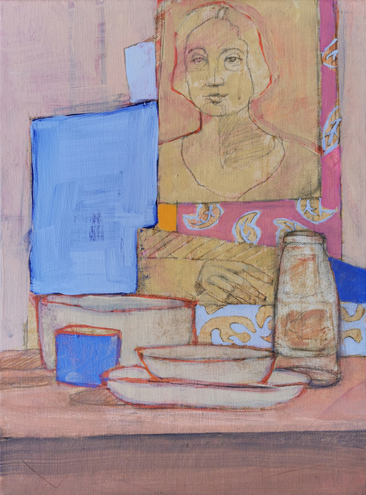 vie silencieuse rose et bleue VI - 30x40 - technique mixte